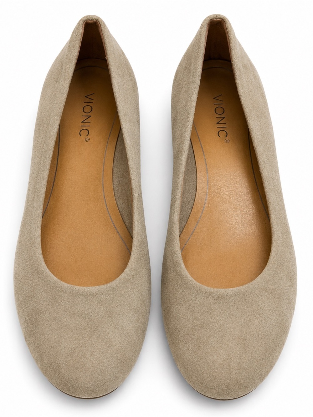 Vionic Women's Suede Ballet Flats in Taupe